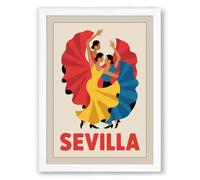 Sevilla Flamenco Vintage Framed Wall Art Print A3 (42×29.7cm) White, Wall Decor for Living Room, Bedroom, Office & Home, Ready to Hang, Art Gift