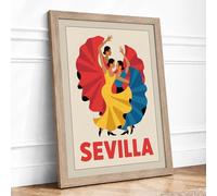 Sevilla Flamenco Vintage Framed Wall Art Print A3 Oak