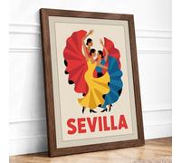 Sevilla Flamenco Vintage Framed Wall Art Print A3 Walnut