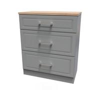 Welcome Furniture Ready Assembled Kent 3 Drawer Deep Chest In Dusk Grey & Oak, Grey