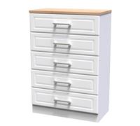 Sevilla Ready Assembled Matt White Light Oak Effect 5 Drawer Wide Chest (H)1075mm (W)765mm (D)415mm