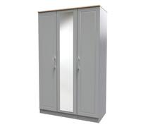 Sevilla Ready Assembled Traditional Matt Dusk Grey & Oak Large Triple Wardrobe With 1 Mirror Door (H)1825mm (W)1110mm (D)530mm