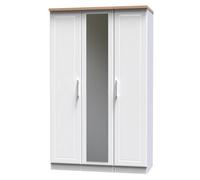 Sevilla Ready Assembled Traditional Matt White & Oak Large Triple Wardrobe With 1 Mirror Door (H)1825mm (W)1110mm (D)530mm