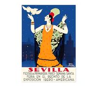 Sevilla, Spain Vintage Spanish Travel Poster, Retro Spain Tourism Print, Decoration Wall Art Seville Landmark Bedroom Decor, A4 (Print Only) - 29.7x21cm