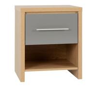 Seville 1 Drawer Bedside Cabinet Grey High Gloss/Light Oak Effect Veneer