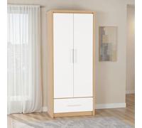 Seconique Seville 2 Door 1 Drawer Wardrobe White/Oak Effect, White