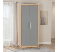 Seville 2 Door Wardrobe Grey Gloss Light Oak Bedroom Storage Cabinet Hanging