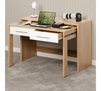 Seville 2 Drawer Slider Desk White High Gloss/Light Oak Effect Veneer