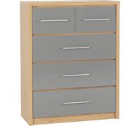 Seville 3+2 Drawer Chest Grey High Gloss/Light Oak Effect Veneer