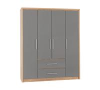 Seconique Seville 4 Door 2 Drawer Grey Gloss Light Oak Effect Veneer Wardrobe - Size: 4 Door, 2 Drawer - Wilko
