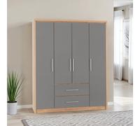 Seville 4 Door 2 Drawer Grey High Gloss/Light Oak Effect Veneer Wardrobe Bedroom