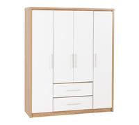 Seville 4 Door 2 Drawer Wardrobe White High Gloss and Light Oak Effect Veneer
