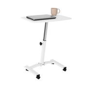 Seville Classics Airlift Mobile Height Adjustable Laptop Stand Computer Workstation for Sitting Classroom Home Office Medical Table w/Wheels, Flat Desk 24", White