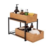 Seville Classics Bamboo Premium Organizer Storage Bins for Kitchen Silverware, Pantry, Closet, Office Desk, Pens, Utensils, Makeup, K Cup, Bamboo, 2-Tier Bin Set, Black