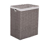 Seville Classics Premium Handwoven Portable Laundry Bin Basket with Carrying Handles, Household Storage for Clothes, Linens, Sheets, Gray, Rectangular Hamper