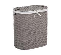 Seville Classics Premium Handwoven Portable Laundry Bin Basket with Carrying Handles, Household Storage for Clothes, Linens, Sheets, Gray, Oval Hamper