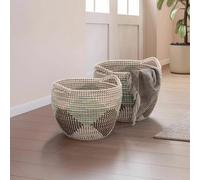 Seville Classics Seagrass Basket Set Of 2, Woven Storage Baskets With Handles, Nesting Design, Decorative Organiser For Home, Bedroom & Living Room