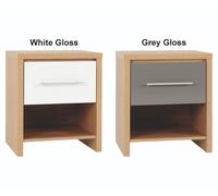Seconique Seville 1 Drawer Bedside - White Gloss/Light Oak Effect Veneer, White