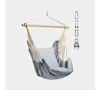 VonHaus Hanging Chair Outdoor with Attachments - Grey Garden Swing Seat & Hammock Chair, 1 Seater Rope Neutral Boho Style Portable Garden Seat for Garden, Patio, Terrace & Decking