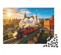 Seville Jigsaw Puzzles 1000 Piece Recyclable Red Steam Train Puzzle for Elderly Educational Game Decompression Ideal for Holiday Blessings Gift 38x26cm/1000pcs