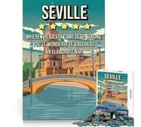 Seville Travel Poster for Adults 1000 Piece Jigsaw Puzzle Mind Power Cozy Relaxation Uniform Edges Nice Gift (38x26cm)
