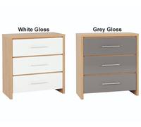 Seconique Seville 3 Drawer Chest Oak And Grey Sheen Finish