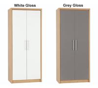 Seconique Seville 2 Door Wardrobe In Oak And Grey Sheen Finish