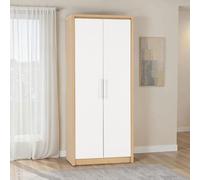 Seconique Seville 2 Door Wardrobe - White Gloss/Light Oak Effect Veneer, White
