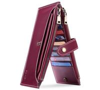 Sevitini Women's Leather Wallet with RFID, Wallet with 19 Compartments and 2 Zips, for Credit Card, Paper Currency, Coin, SIM Card, purple, 20 x 11 x 2,5 cm, Casual