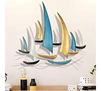 SEVOLY 3D Metal Ship Wall Art Décor, Metal Sailboat Wall Sculpture, Coastal Nautical Ocean Wall Art Decor, Handmade Boat Hanging Ornament, for Living Room Bedroom Indoor Outdoor