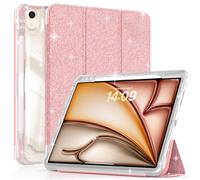 Sevrok Glitter Case for iPad Air 13" M3/M2 (2025/2024),Screen Protector with Pencil Holder,Sparkle Glitter Leather Trifold Stand Magnetic Smart Cover, Shiny Clear TPU Back for Women & Girl, Rosegold