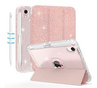 Sevrok iPad mini 7 A17 Pro 2024/iPad Mini 6 2021 8.3 Inch - Clear Smart Slim-Fit Glitter Sparkly with Apple Pencil Pairing & Charging Holder -Folio Stand Shiny Leather Cover (Rose Gold)