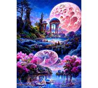 Sevtidy 5D Diamond Painting by Number Kits Pink Moon Diamond Painting Cross Stitch Kits for Adults Crystal Rhinestone Diamond Art Craft Canvas Pictures for Home Wall Decor Gift 30x40cm