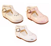 Sevva Baby Infant Girls Spanish Style Patent T-Bar Faux Leather Non Slip First Walking Shoes White, Cream - Ivory, Pink. (UK 4 (20 Euro) 13cm 18-24 months, White)