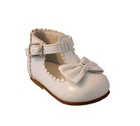 Sevva Baby Infant Girls Spanish Style Patent Walking Shoes + Bow Size 2 3 4 5 6 (UK 6 (23 Euro) 14.5cm 30-36 months, Cream)