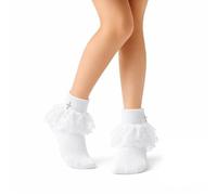 Sevva Girls First Communion Ankle Socks Frilly Lace White with Silver Cross Charm (UK, Age, 4 Years, 7 Years, Regular, White)