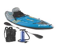 Sevylor QuickPak K1 1-Person Inflatable Kayak, Kayak Folds into Backpack with 5-Minute Setup, 21-Gauge PVC Construction; Hand Pump & Paddle Included