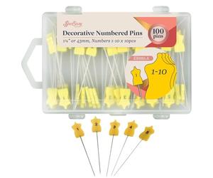 Sew Easy Numbered Pins - 100 Pcs 43mm, Numbered 1-10, 10 of Each Number, Fasteners for Quilting, Sewing, Basting, Crafting, Dressmaking - Yellow