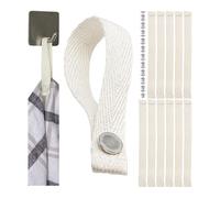 Sew-free hanger for textiles, 12 pack, 150 x 12 mm loops, in white, made of cotton, with pin-button fastener, hanger tabs for tea towel, bath towel, cloth, decorative items, camping