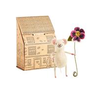 Sew Heart Felt | Hand Felted Mouse with Pansy | Organic Wool Plush Animal Ornament | Valentines Gifts for Her | Valentines Decorations