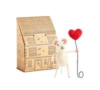 Sew Heart Felt | Happy Heart Balloon Mouse | Handmade Valentines Gifts for Her or Him | Hand-Felted Wool Mouse Ornament | Romantic Couple Valentines Decorations