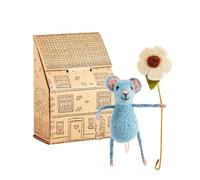 Sew Heart Felt | Pretty Blue Mouse with Flower | Handmade Valentines Gifts for Her or Him | Hand-Felted Wool Mouse Ornament | Romantic Couple Valentines Decorations