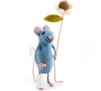 Sew Heart Felt - Pretty Blue Mouse with Flower - Wool Decorative Ornament