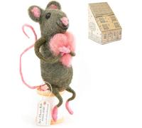 Sew Heart Felt | Sitting Hugging Heart Mouse | Handmade Valentines Gifts for Her or Him | Hand-Felted Wool Mouse Ornament | Romantic Couple Valentines Decorations