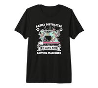 Sew Lovers Easily Distracted by Cats and Sewing Machines Premium T-Shirt