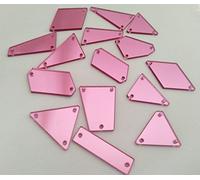 Sew On Acrylic Mirror Diamante Rhinestone Crystal Flat Back Mirror Beads with Hole for DIY Wedding Dress Clothing Bags Shoes Decoration Accessory (Pink)