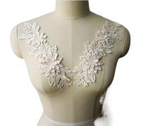 Sew-on Appliqués, 3D Flower Fabric Appliques Embroidered Gown Collar Sew On Patches for Wedding Decoration Dress DIY(Beige)