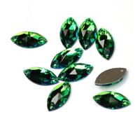 Sew on Crystals Rhinestones, Navette Flat Back Glass Beads Sewing Strass Rhinestone Sew On Stones and Crystals(Peridot,6x12mm 48Pcs)