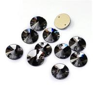 Sew on Crystals Rhinestones, Rivoli Sew On Crystal Strass DIY Glass Stones Flat Back Sewing Rhinestone(Black Diamond,12mm 28Pcs)