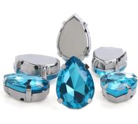 sew on gems, 30pcs Glitter Drop Crystal Rhinestone Hand Sew On Glass Stones Ornament Diamond Beads for Dress DIY Crafts Claw Drill Accessories(Sky Blue,20x30mm30pcs)